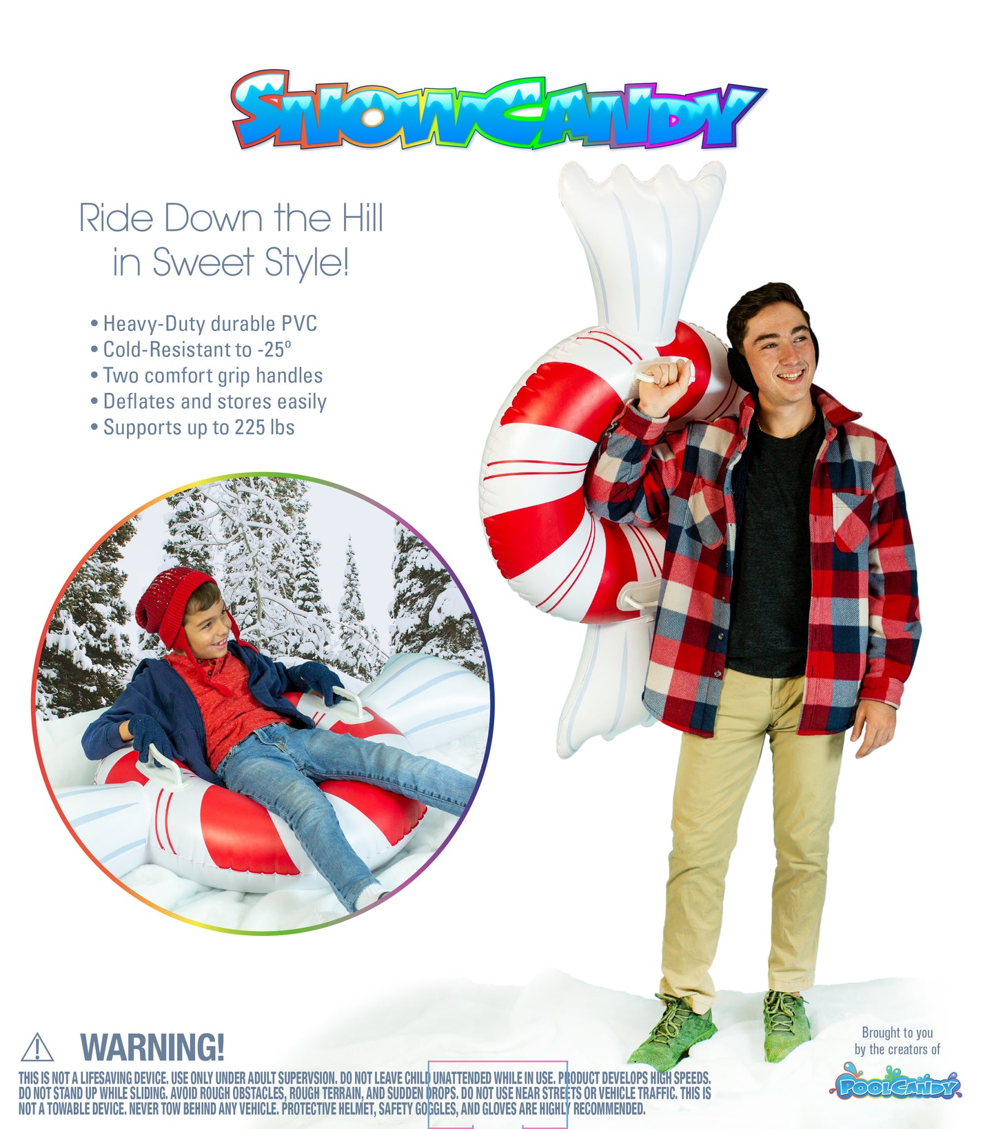 Peppermint Candy Inflatable Snow Sled 42 inch by SnowCandy