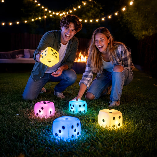 GameCandy Giant LED Lawn Dice Set of 5 Dice with Draw String Bag