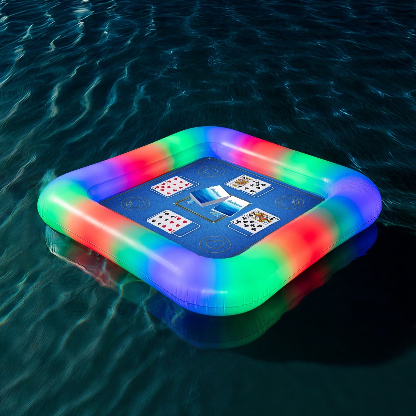 Poolcandy Illuminated LED Floating Game Table with Waterproof Playing Cards