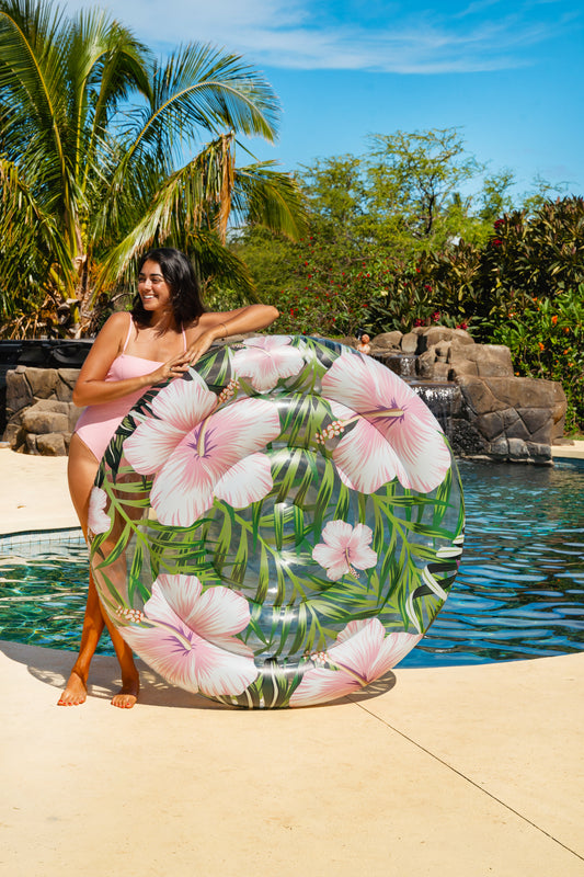 Giant Island 60" - Tropical Hibiscus Flowers