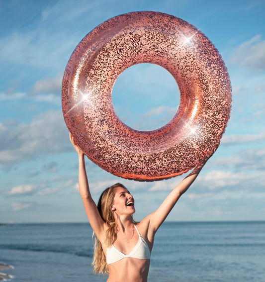 Inflatable Rose Gold Glitter Pool Tube PoolCandy