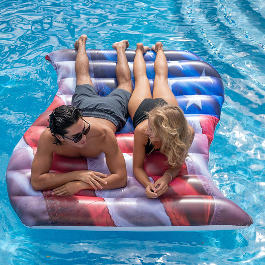 Inflatable Stars & Stripes Pool Raft Deluxe Giant 2 Person