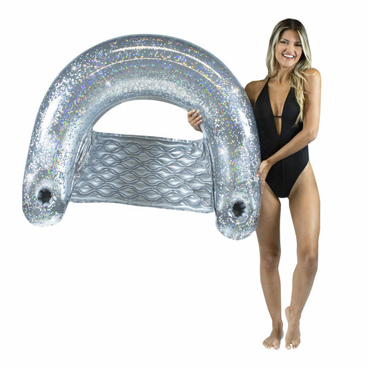Inflatable Sun Chair Silver Glitter Jumbo Size PoolCandy