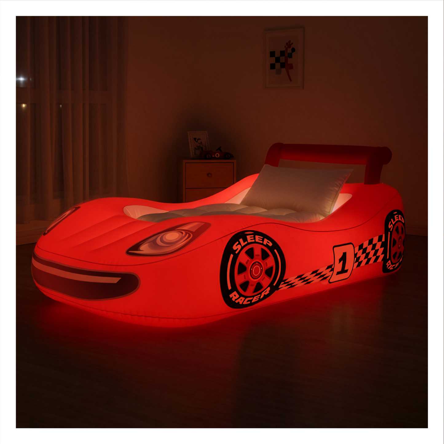 Sleep Racer™ Comfy Cruiser Inflatable RED Illuminated LED Inflatable Car Bed Toddlers Ages 2 to 6