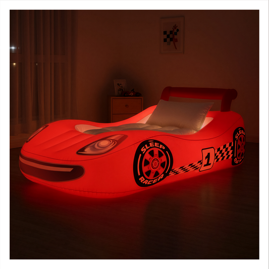 Sleep Racer™ Comfy Cruiser Inflatable RED Illuminated LED Inflatable Car Bed Toddlers Ages 2 to 6