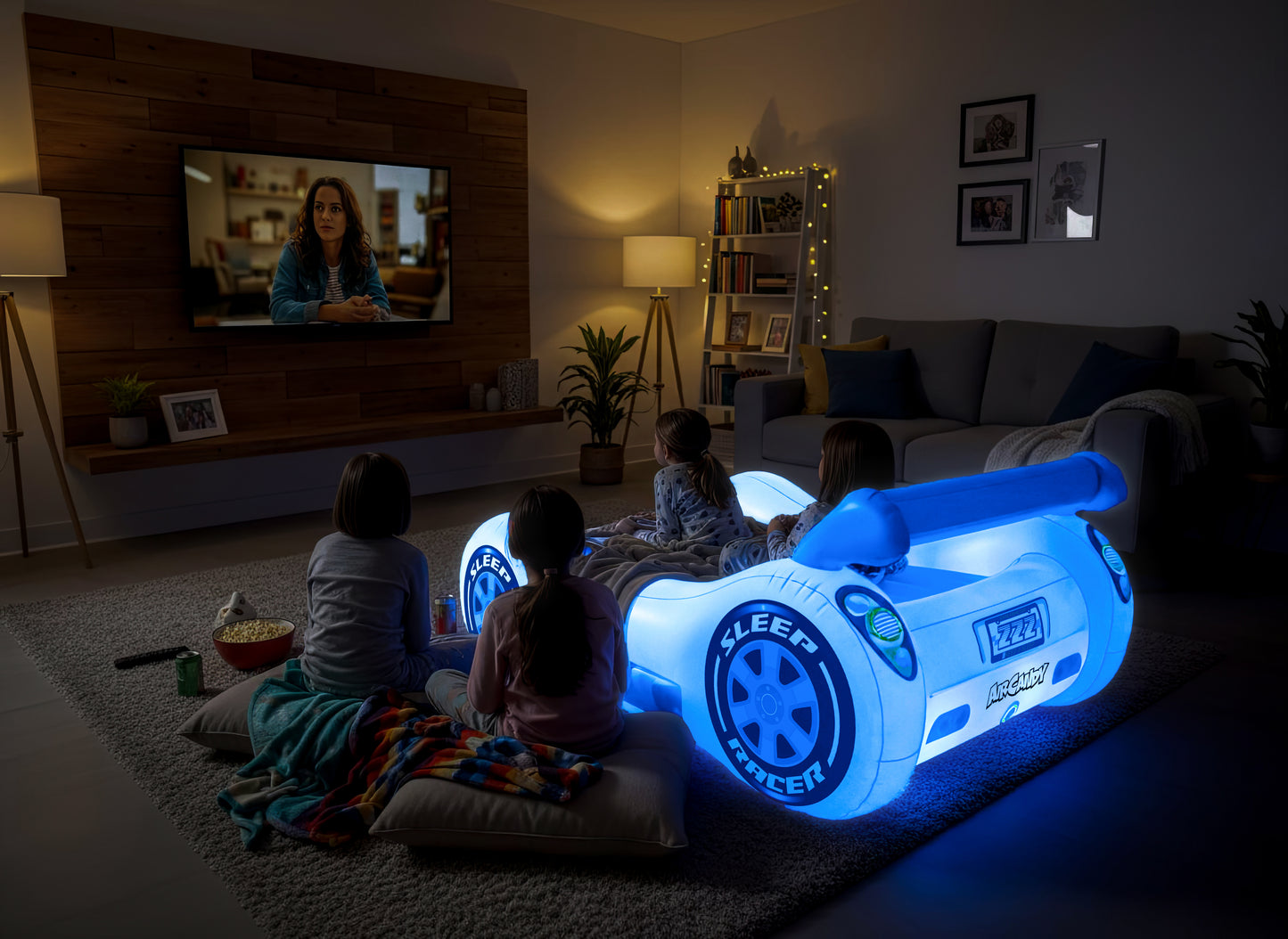 Sleep Racer Dream Car - Blue Illuminated LED Inflatable Car Bed Ages 3 to 12