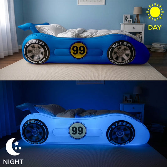 Sleep Racer Dream Car - Blue Illuminated LED Inflatable Car Bed Ages 3 to 12