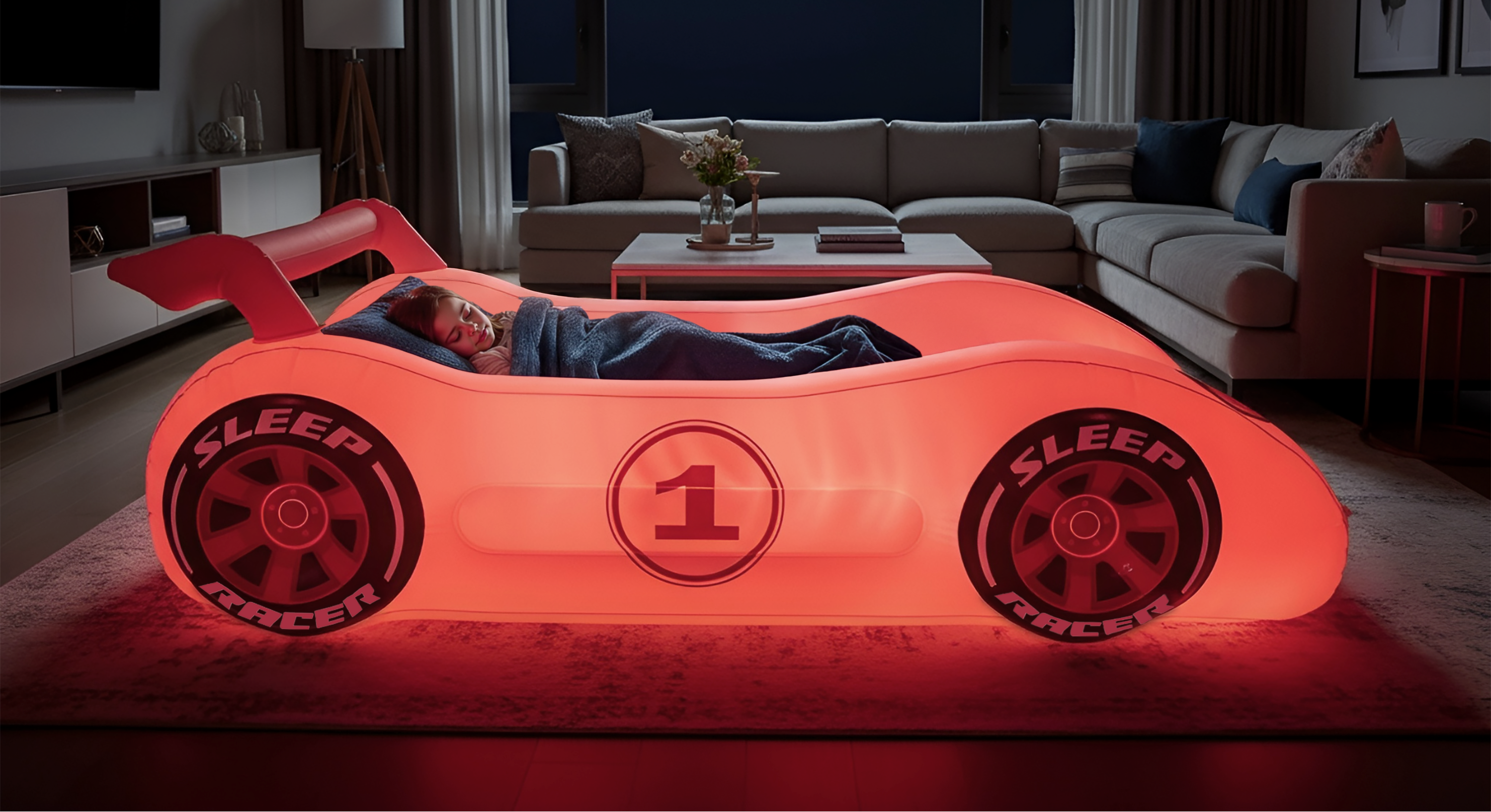 Inflatable LED LIGHT Race Car Bed