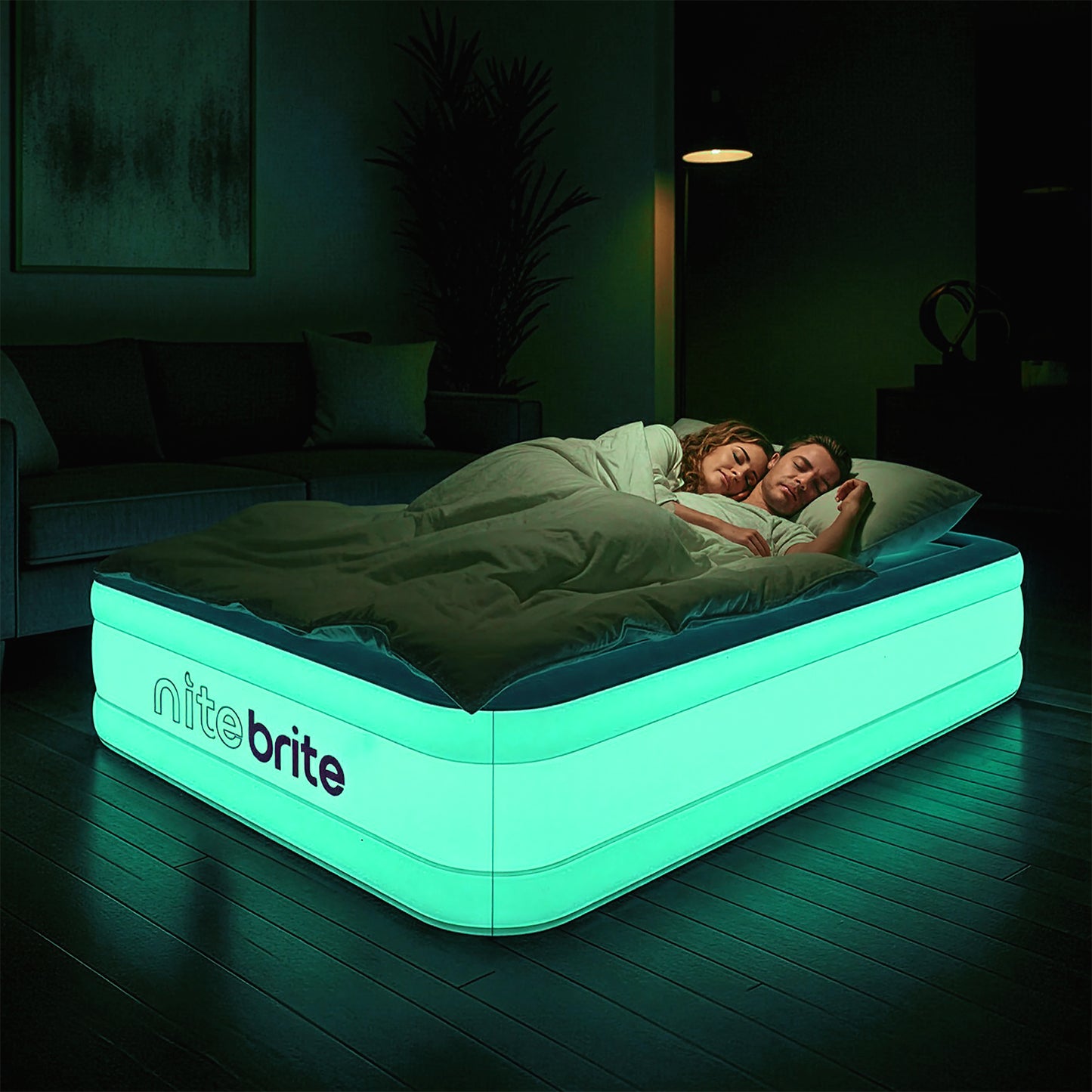 Nite Brite™ by AirCandy — Queen LED Air Bed with Rechargeable Pump & Lantern