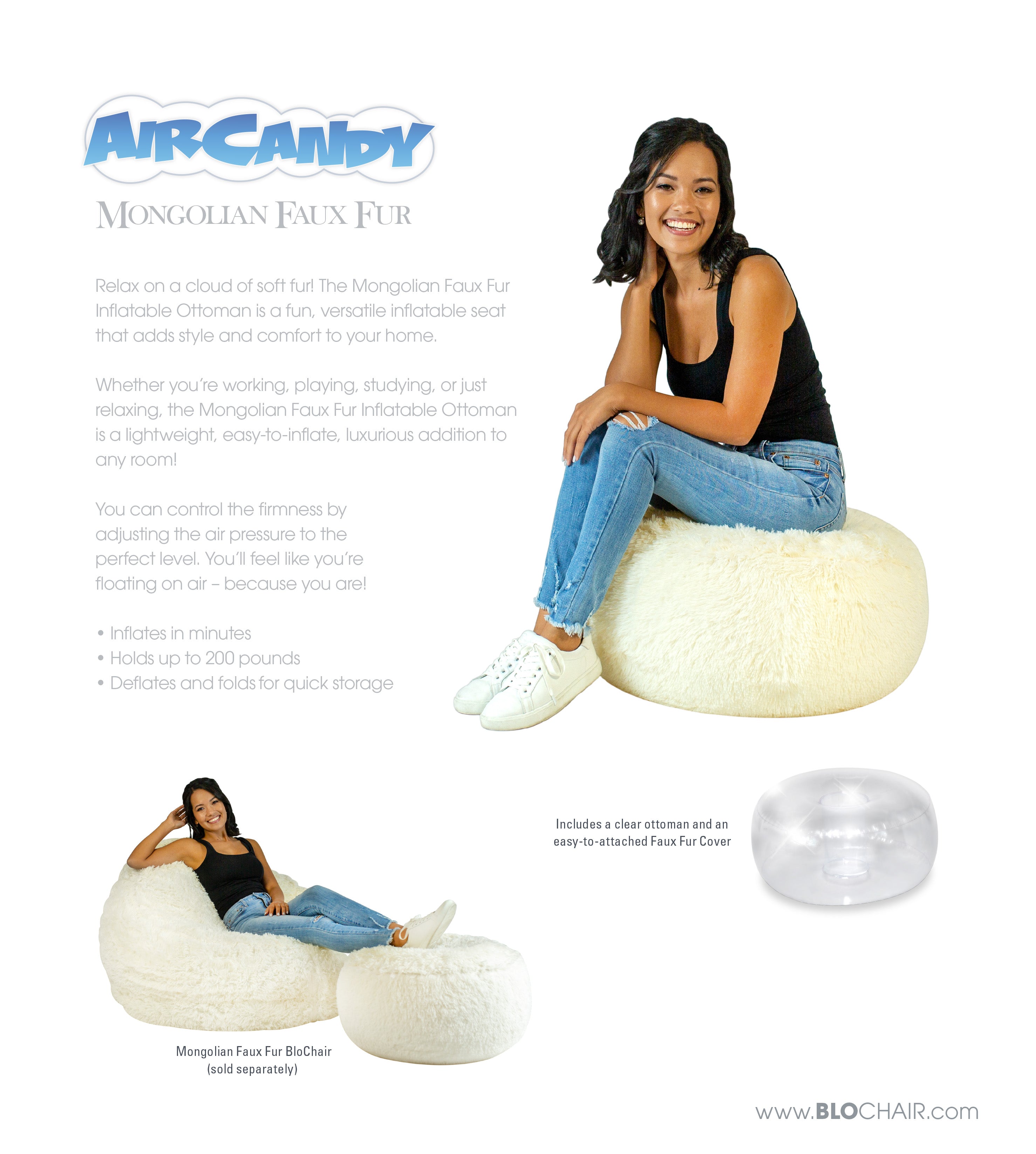 Inflatable Ottoman Mongolian Faux Fur Air Candy