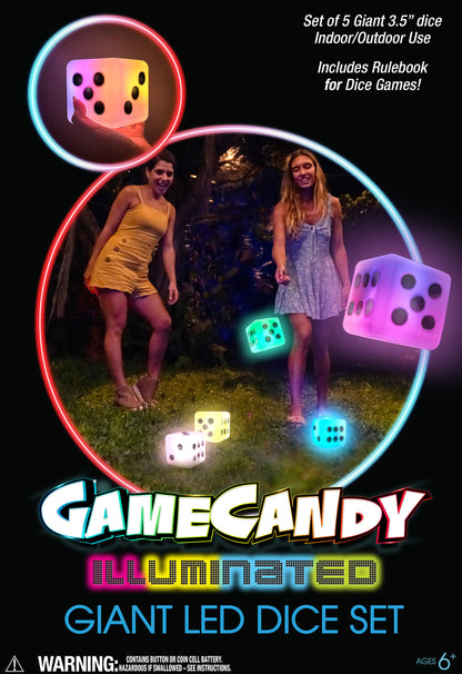 GameCandy Giant LED Lawn Dice Set of 5 Dice with Draw String Bag