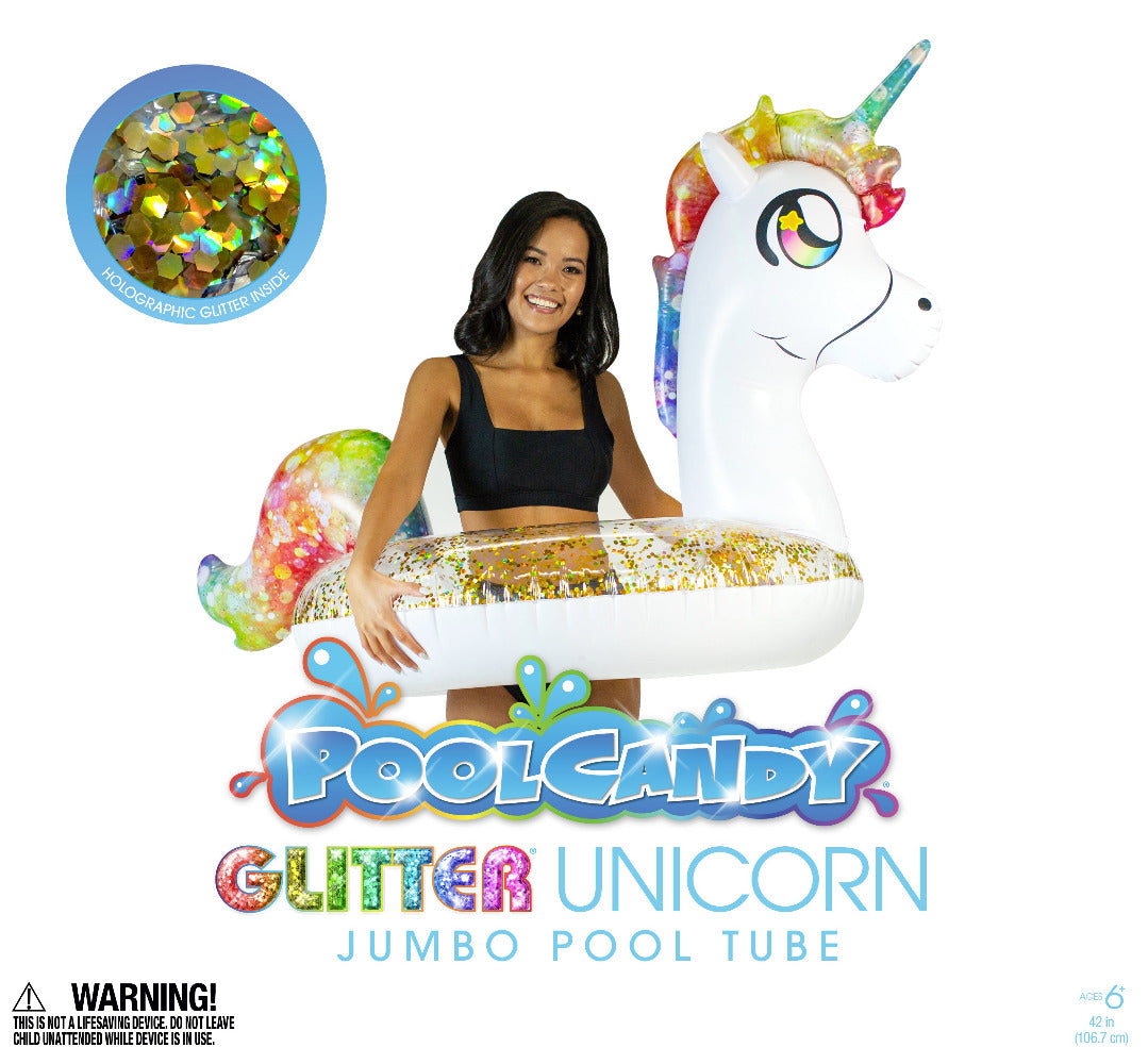 Inflatable Rainbow Unicorn Pool Tube Rainbow Glitter 42 Inch