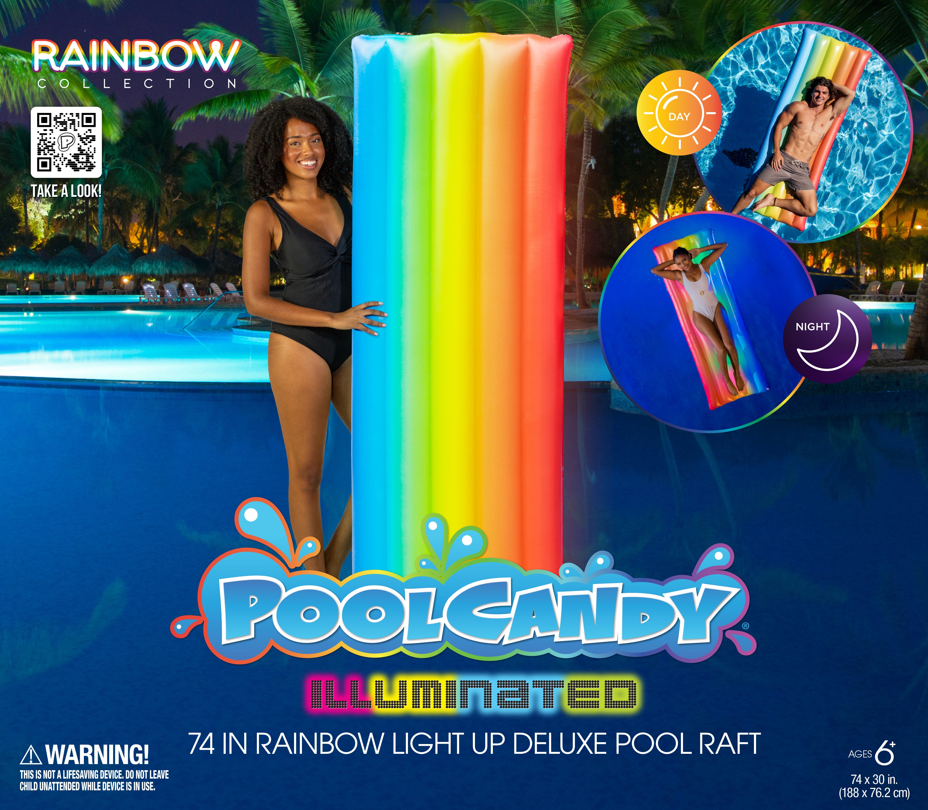 Classic Rainbow Illuminated LED Deluxe Pool Raft - 74 x 30"