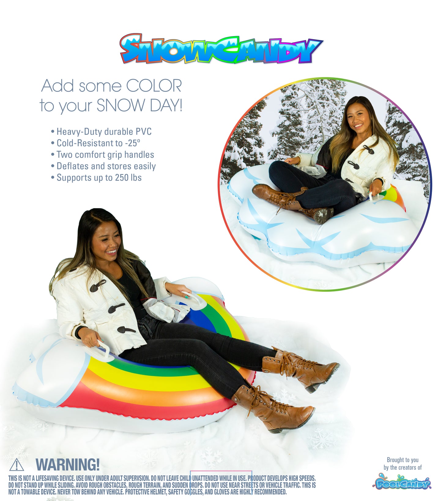 SnowCandy Arctic Rainbow Inflatable Snow Tube