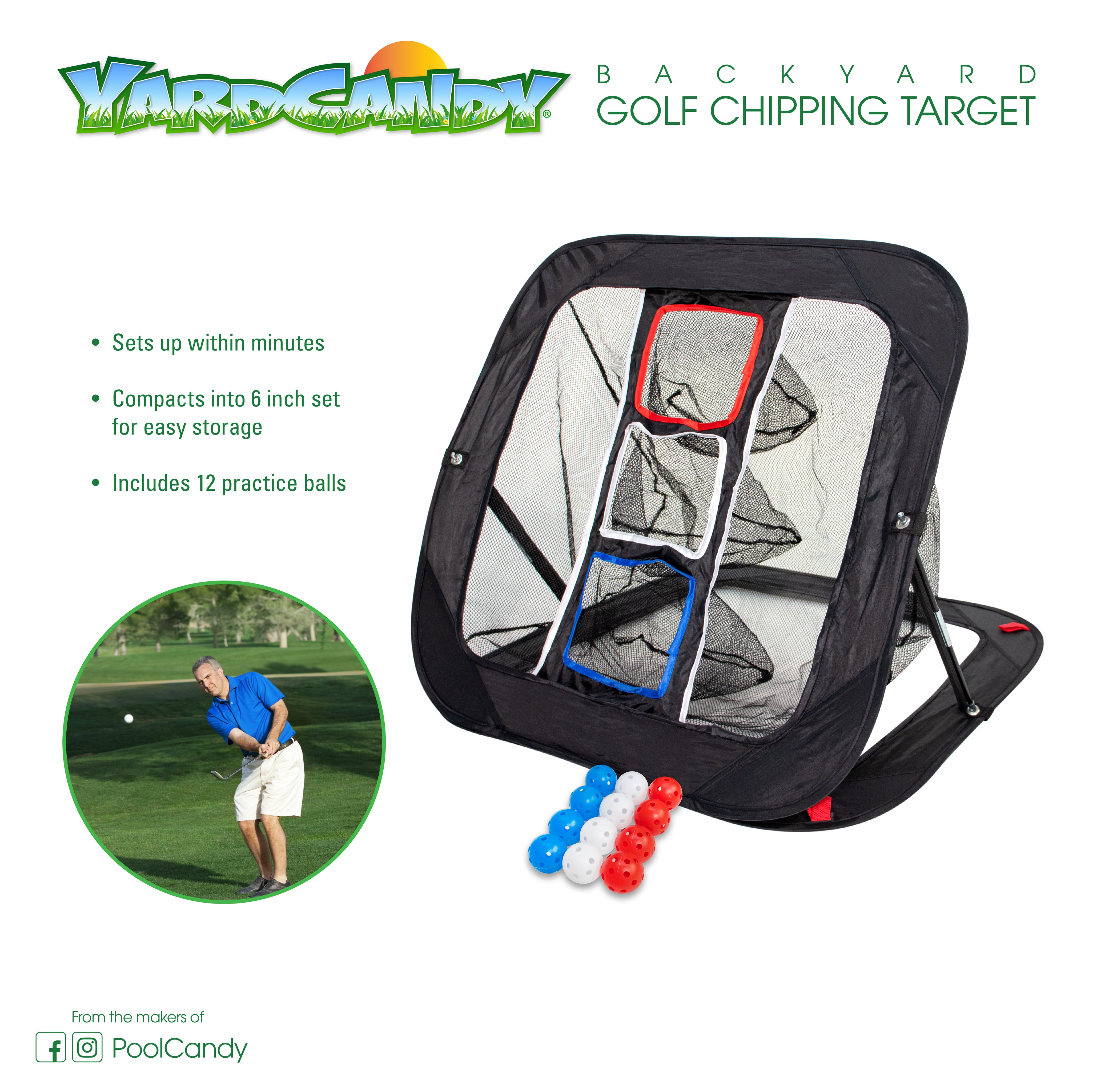 YardCandy Golf Chipping Net with 12 Practice Balls