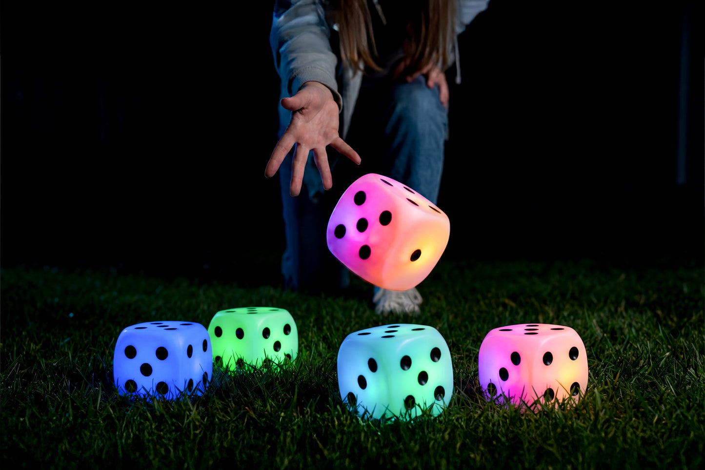 GameCandy Giant LED Lawn Dice Set of 5 Dice with Draw String Bag