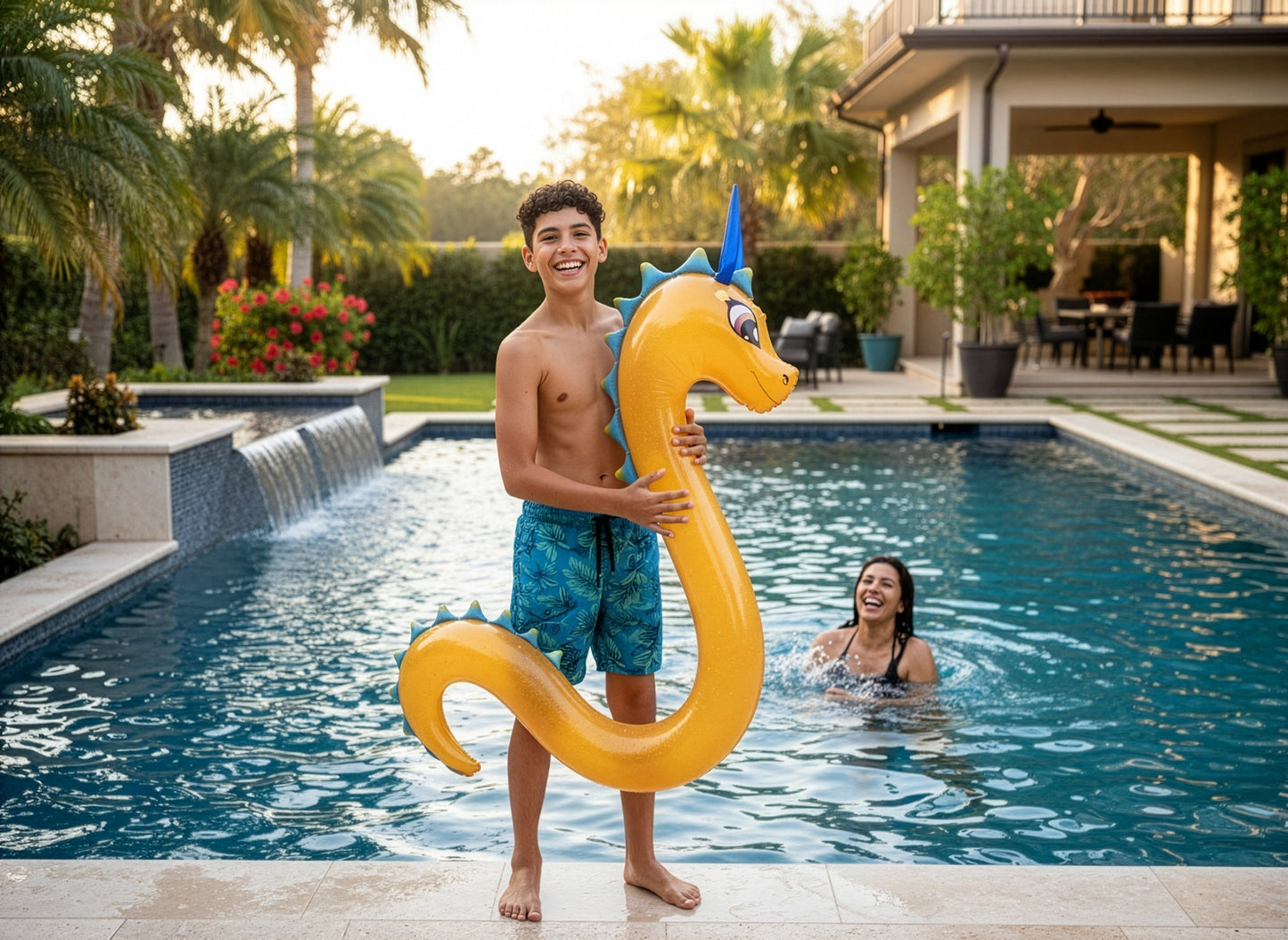 Dragon Ride-On Super Noodle Inflatable Pool Float, Golden Dragon Design