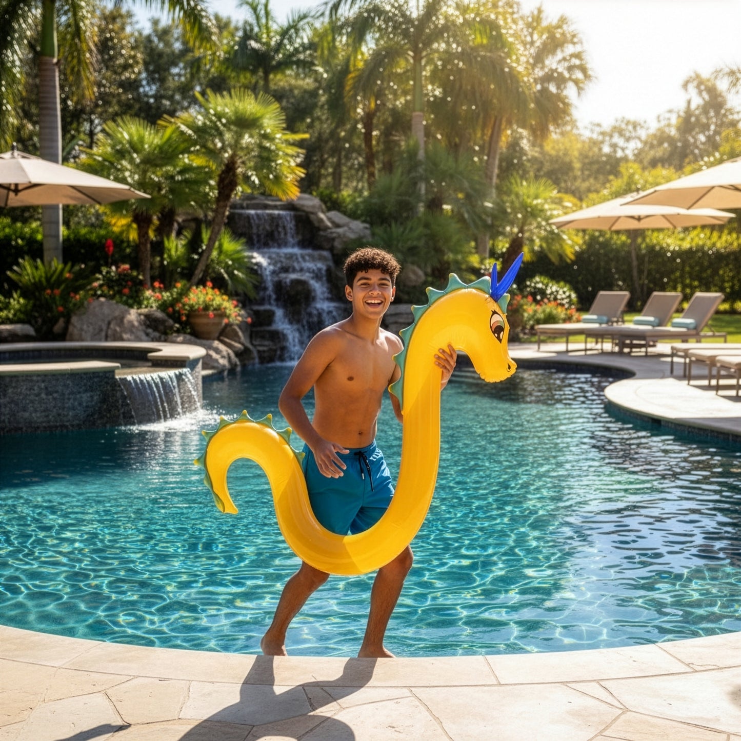 Dragon Ride-On Super Noodle Inflatable Pool Float, Golden Dragon Design