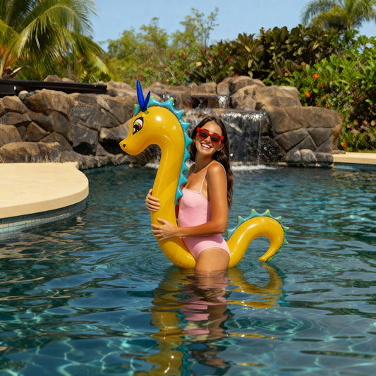 Dragon Ride-On Super Noodle Inflatable Pool Float, Golden Dragon Design