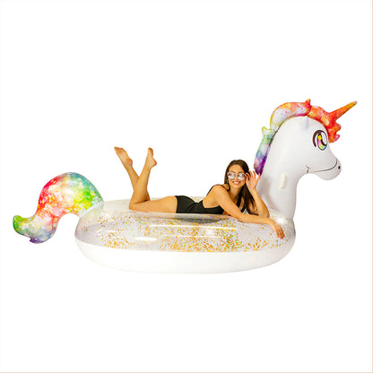 Gigantic Rainbow Unicorn Glitter Pool Raft by PoolCandy