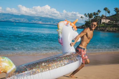 Gigantic Rainbow Unicorn Glitter Pool Raft PoolCandy