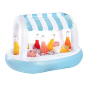 Floating Buffet Bar with Canopy - Blue & White Cabana Stripes