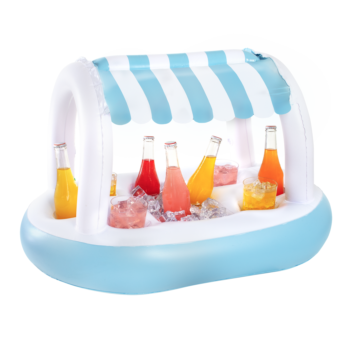 Floating Buffet Bar with Canopy - Blue & White Cabana Stripes
