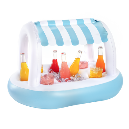 Floating Buffet Bar with Canopy - Blue & White Cabana Stripes
