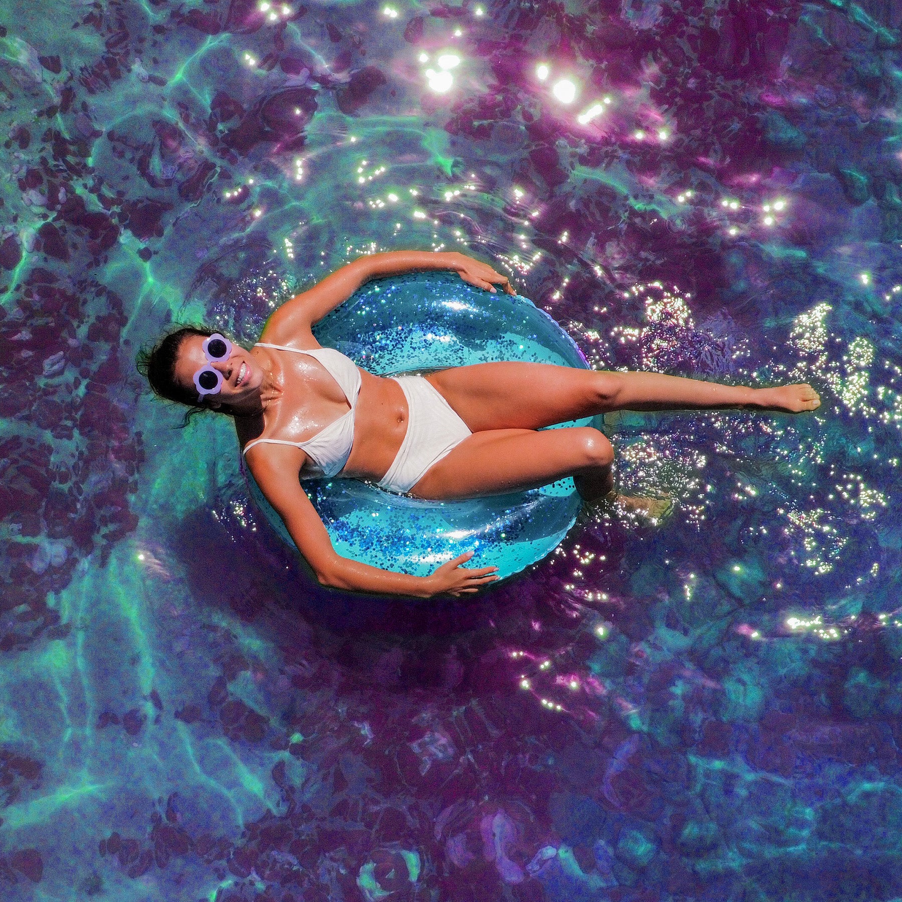 SplashParty 36" Beach & Pool Tube with Glitter - Aqua Glitter