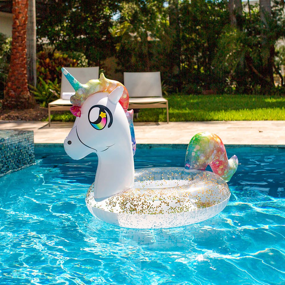 Inflatable Rainbow Unicorn Pool Tube Rainbow Glitter 42 Inch