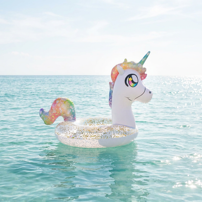 Inflatable Rainbow Unicorn Pool Tube Rainbow Glitter 42 Inch