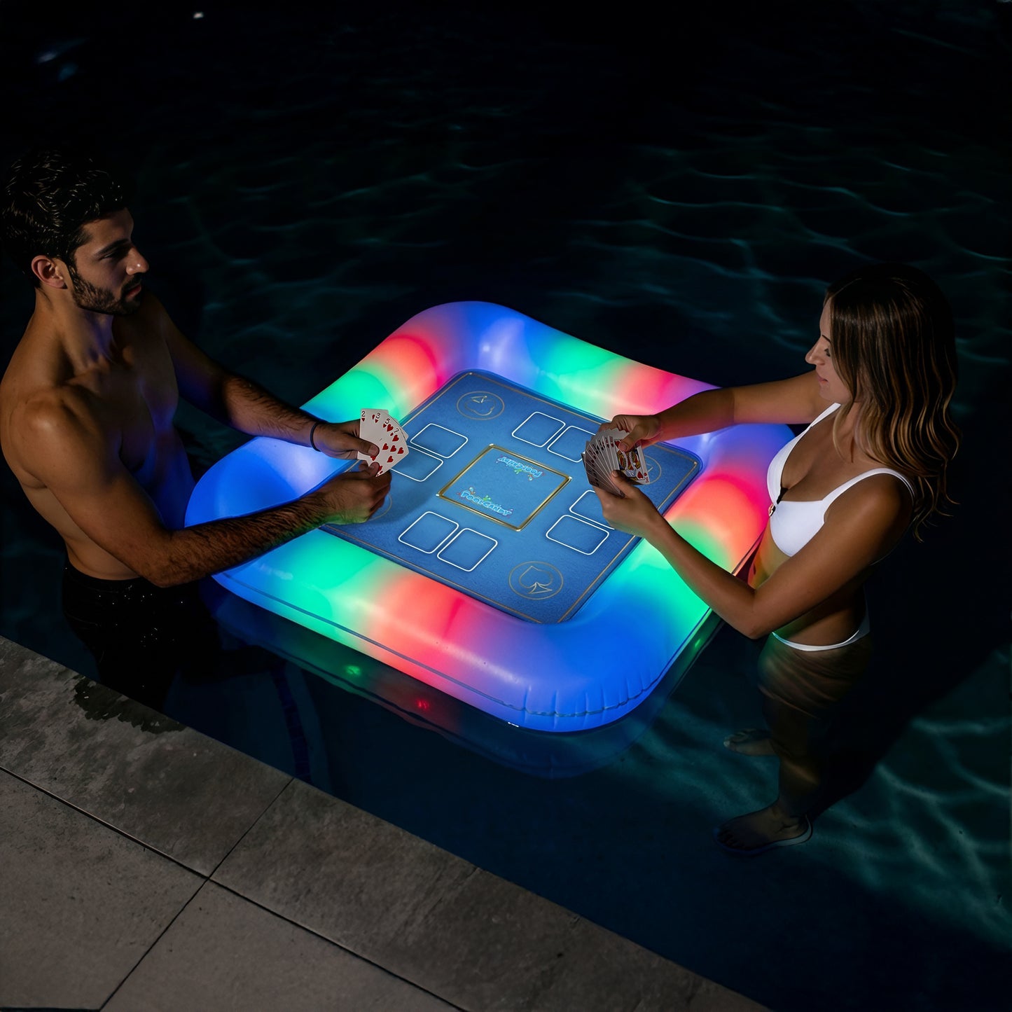 Poolcandy Illuminated LED Floating Game Table with Waterproof Playing Cards