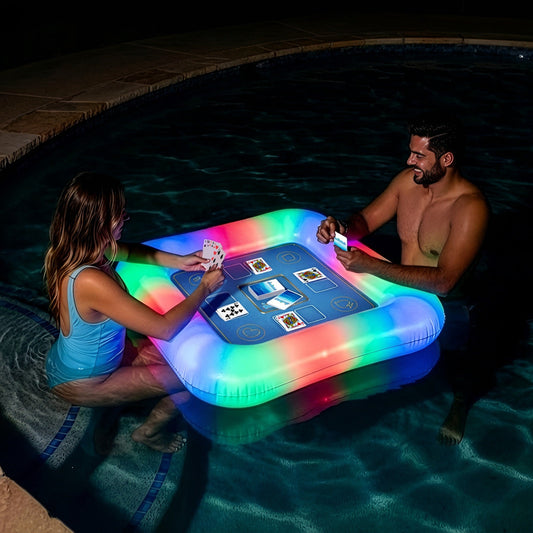 Poolcandy Illuminated LED Floating Game Table with Waterproof Playing Cards