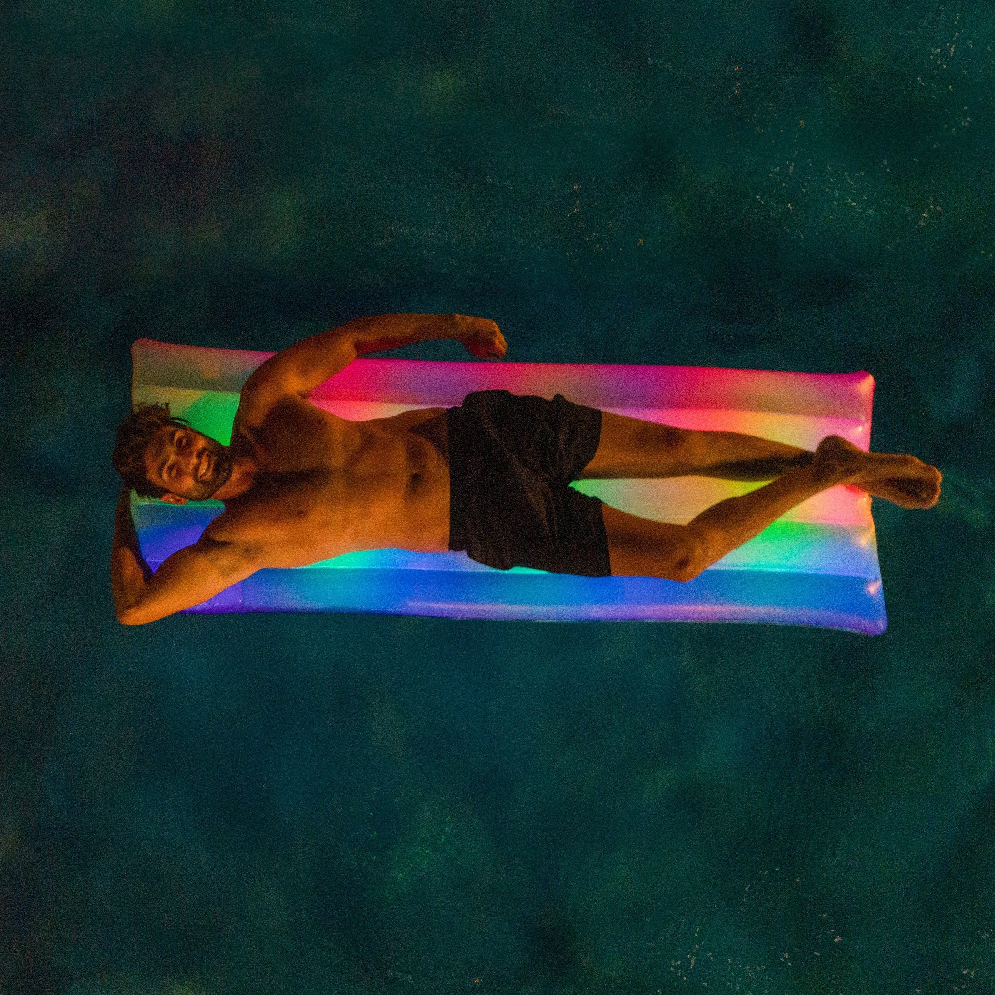 Classic Rainbow Illuminated LED Deluxe Pool Raft - 74 x 30