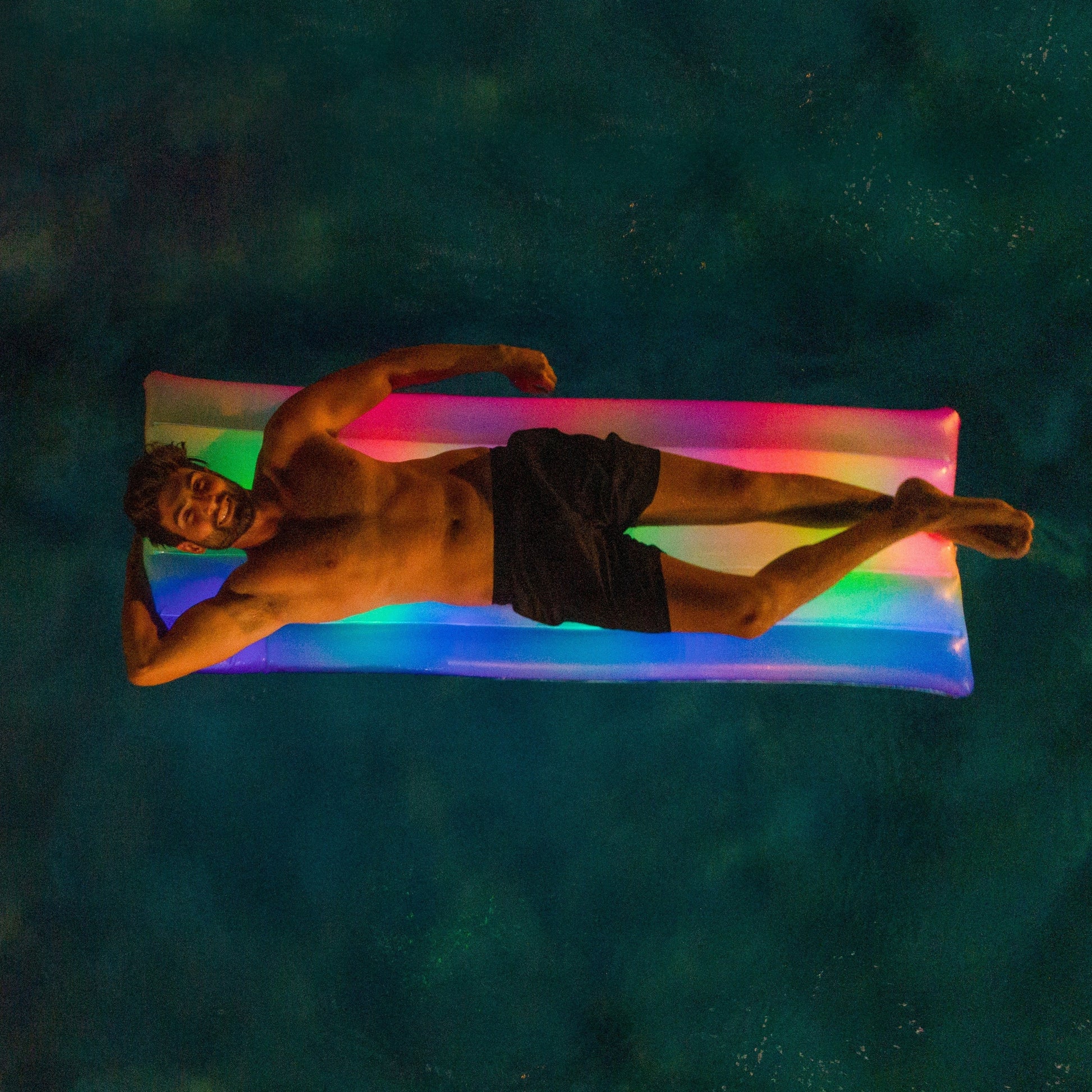 Classic Rainbow Illuminated LED Deluxe Pool Raft - 74 x 30