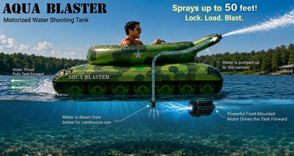 PoolCandy Aqua Blaster™ Motorized Tank Float – Rechargeable 7-Ft Inflatable Pool Tank with Water Cannon