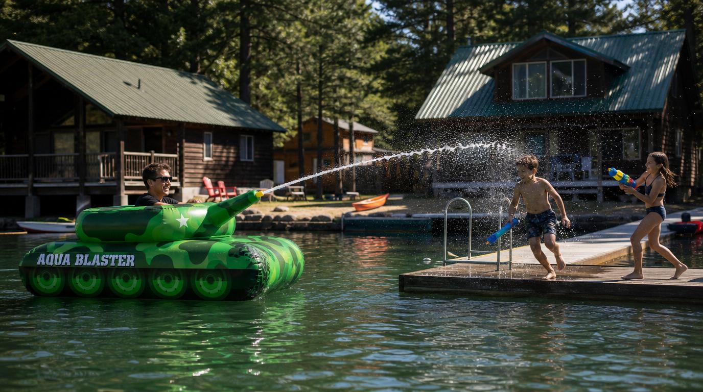 PoolCandy Aqua Blaster™ Motorized Tank Float – Rechargeable 7-Ft Inflatable Pool Tank with Water Cannon
