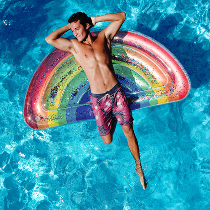 Inflatable Rainbow Half Island Pool Float Glitter PoolCandy