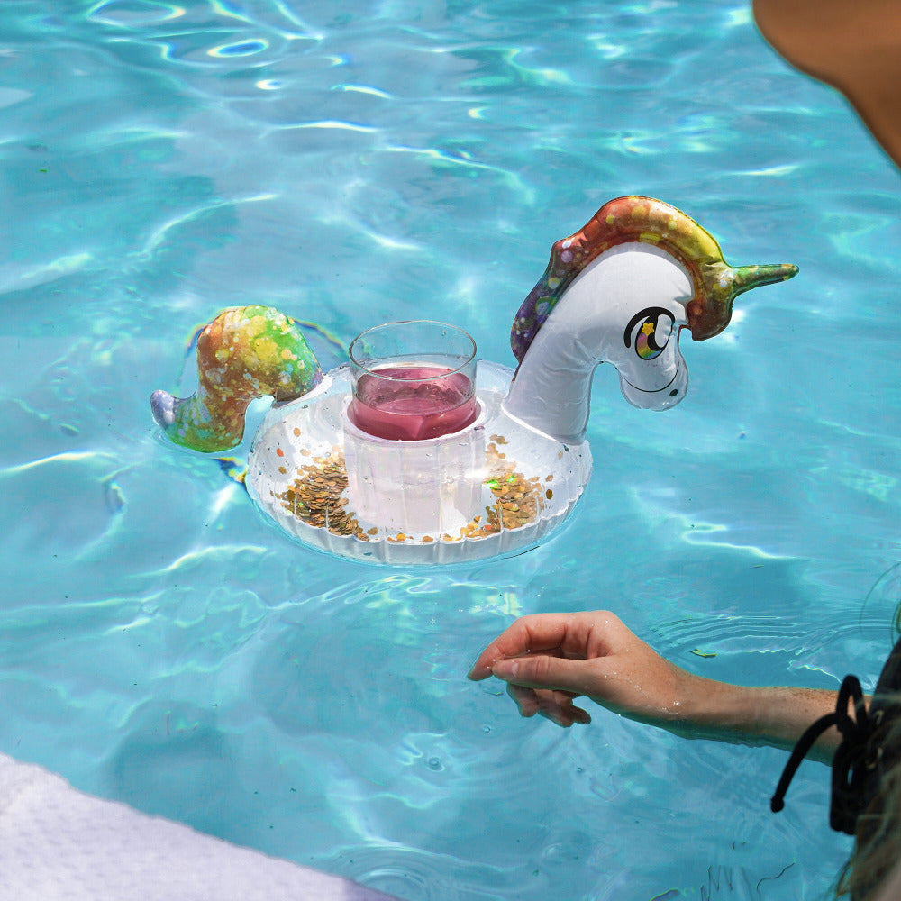Glitter Unicorn Jumbo 48" Pool Tube With Bonus Drink Float