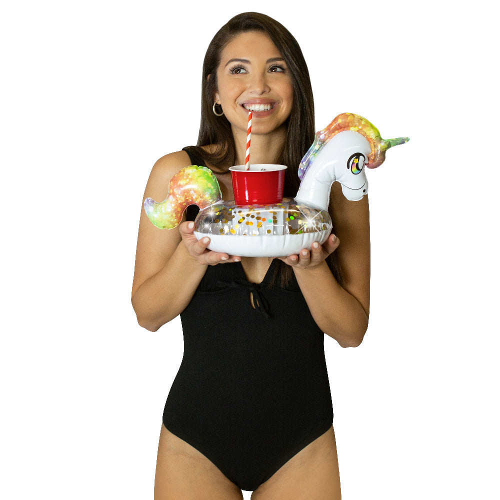 Glitter Unicorn Jumbo 48" Pool Tube With Bonus Drink Float