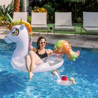 Glitter Unicorn Jumbo 48" Pool Tube With Bonus Drink Float