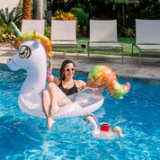 Glitter Unicorn Jumbo 48" Pool Tube With Bonus Drink Float