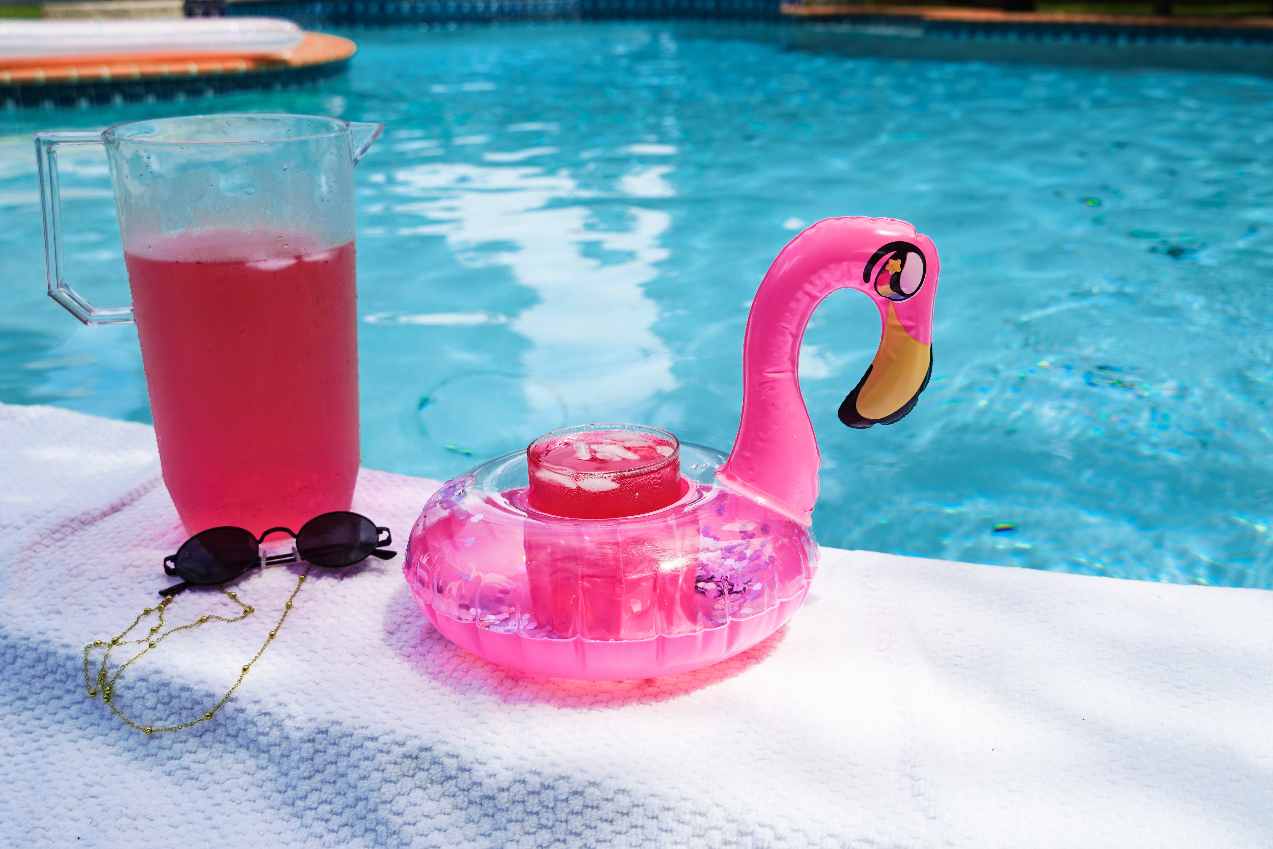 Inflatable Drink Pool Floats two (2) Pink Glitter Flamingo