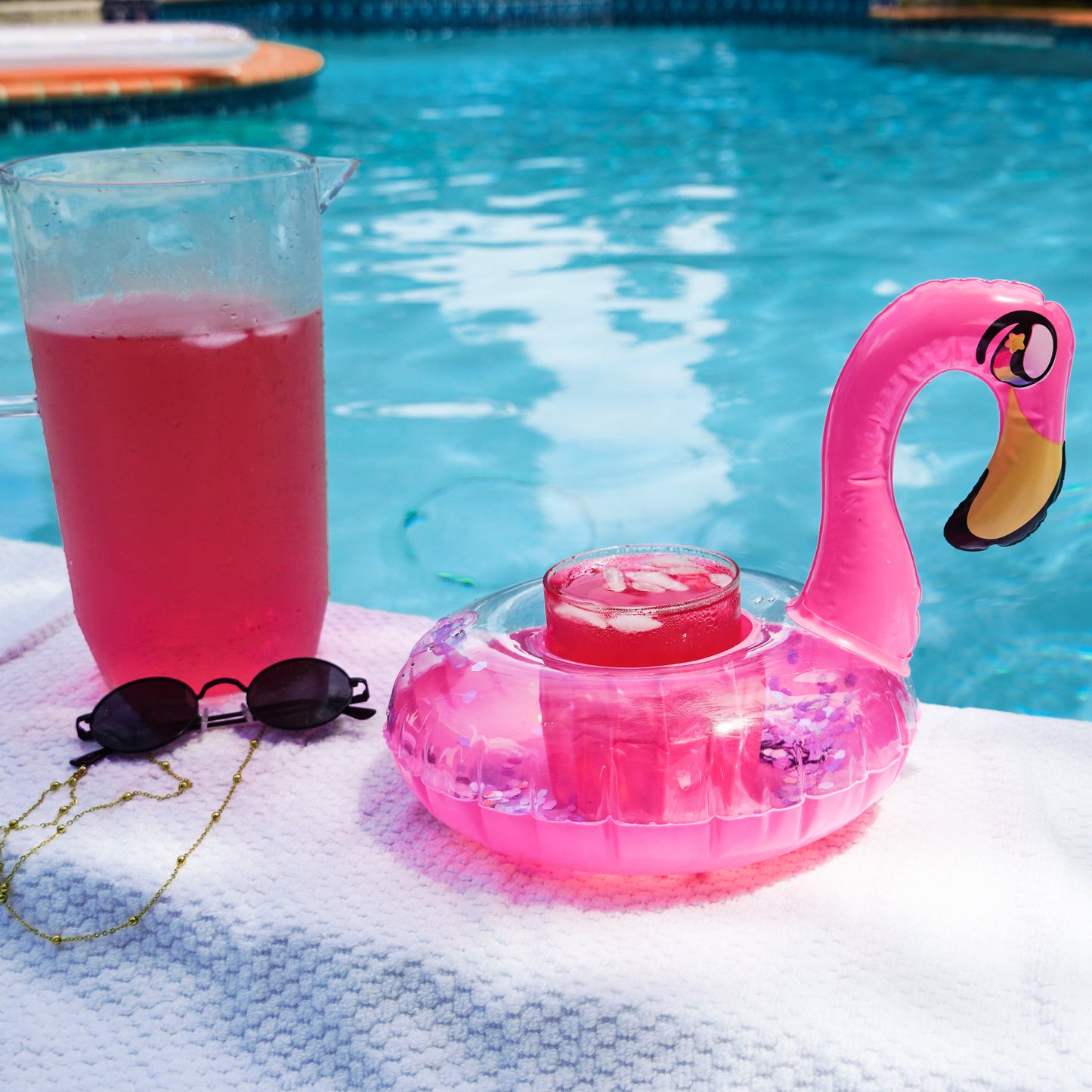 Inflatable Drink Pool Floats two (2) Pink Glitter Flamingo