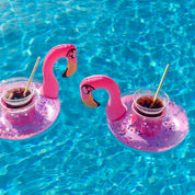 Inflatable Drink Pool Floats two (2) Pink Glitter Flamingo