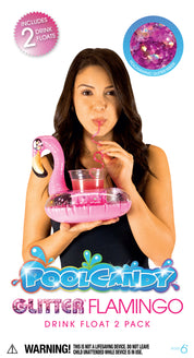 Inflatable Drink Pool Floats two (2) Pink Glitter Flamingo
