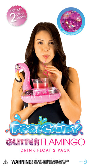 Inflatable Drink Pool Floats two (2) Pink Glitter Flamingo