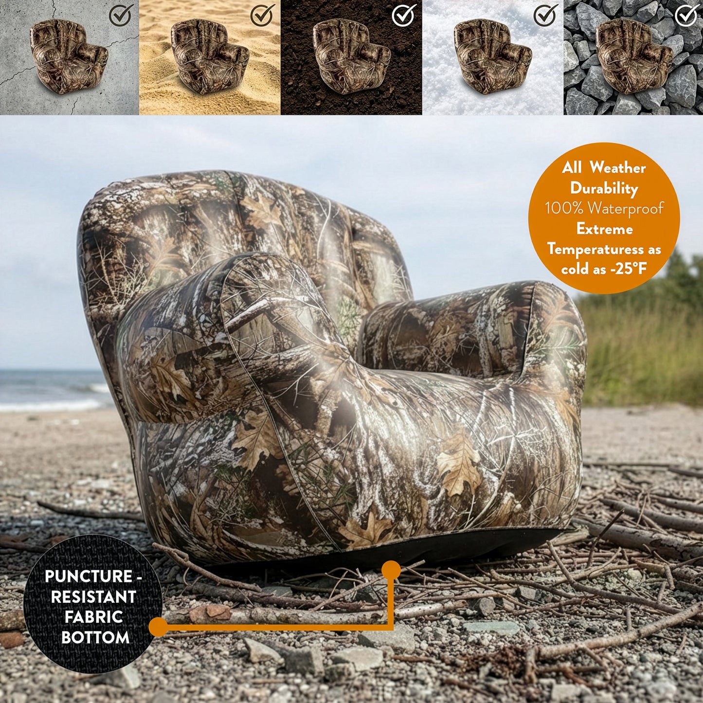Inflatable Armchair featuring Realtree Edge Camo Design by Air Candy