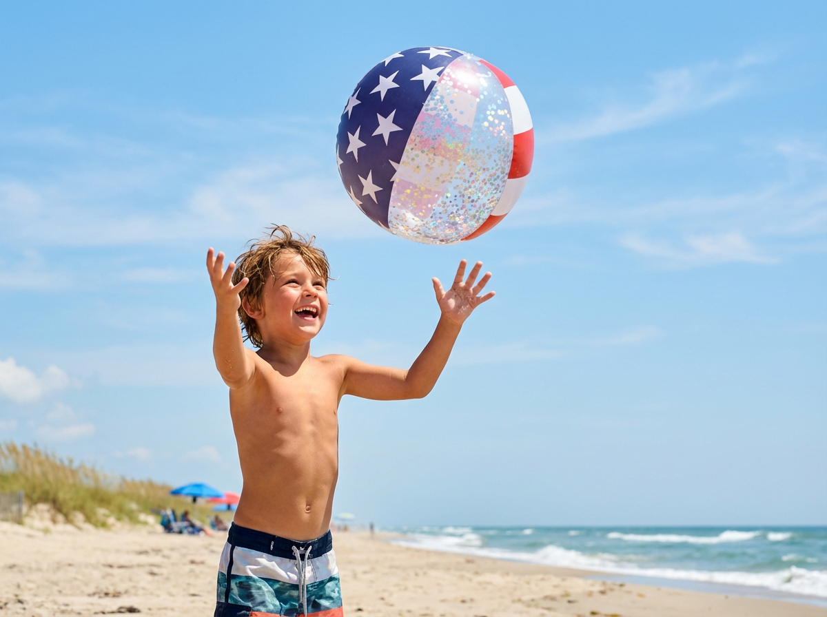 Inflatable Beach Ball Stars & Stripes Glitter