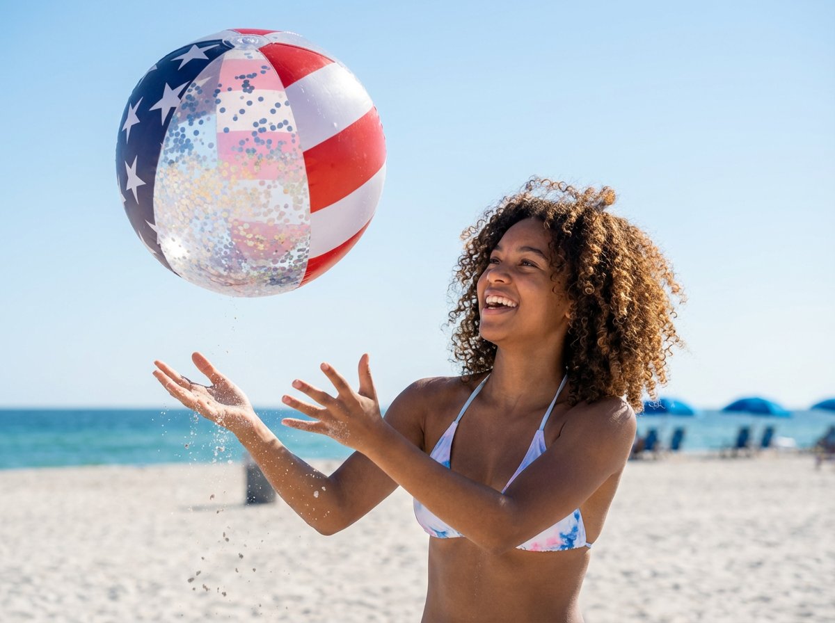 Inflatable Beach Ball Stars & Stripes Glitter